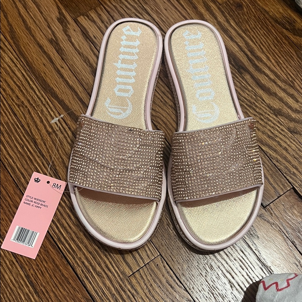 Juicy Couture Pink and Gold Slide Sandals